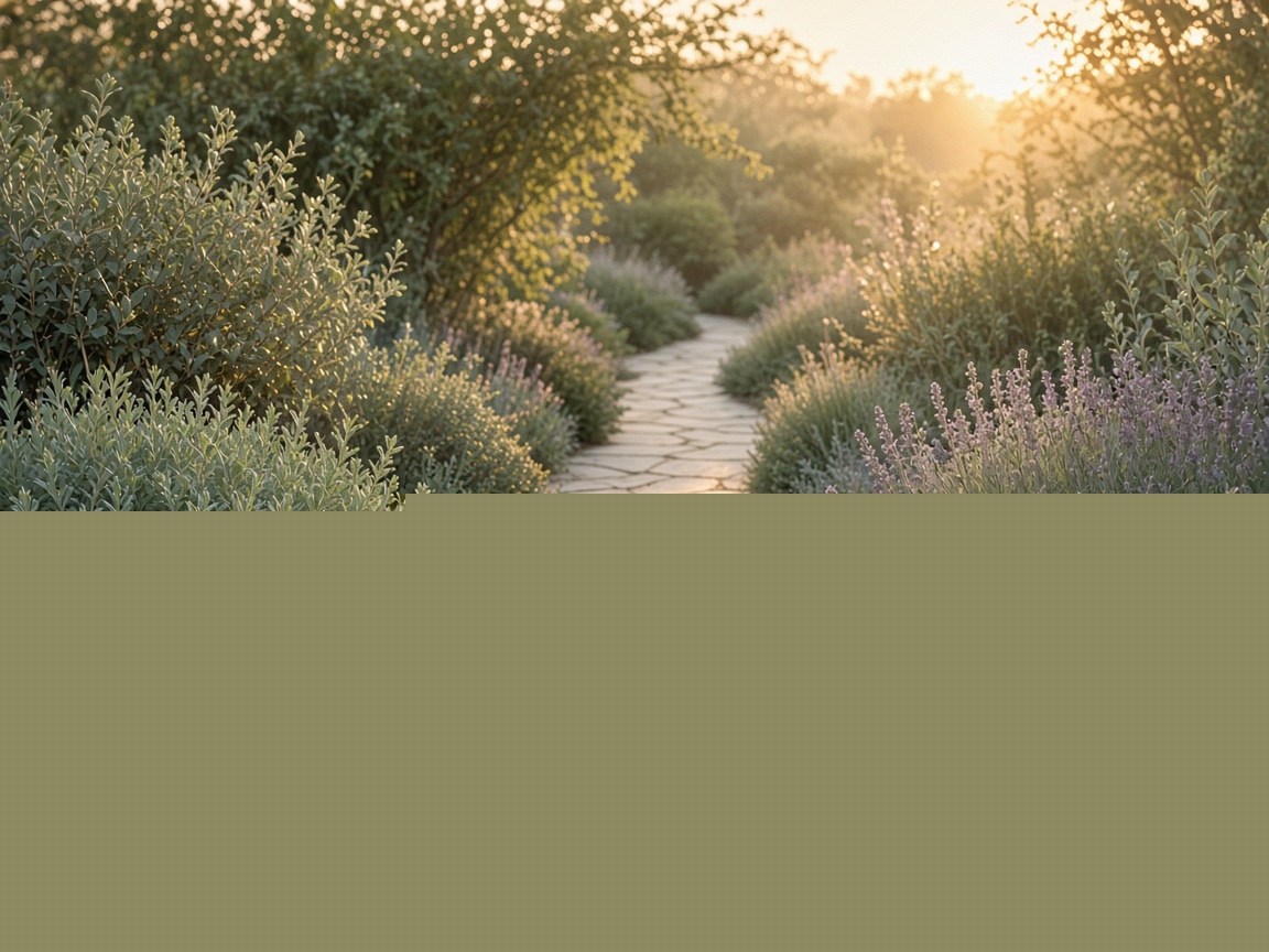 A stone path through soft green foliage, leading toward warm light.